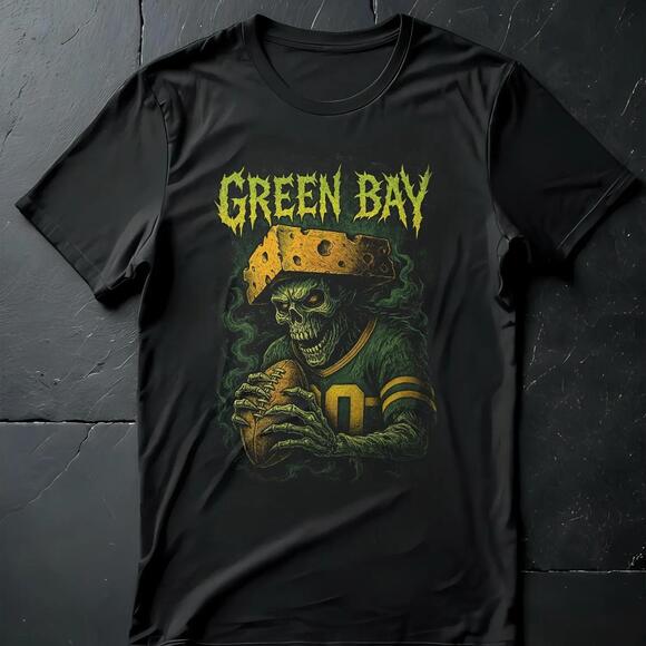 Tops - Green Bay Football Metal Band T-Shirt Spooky Cheese Head Tee